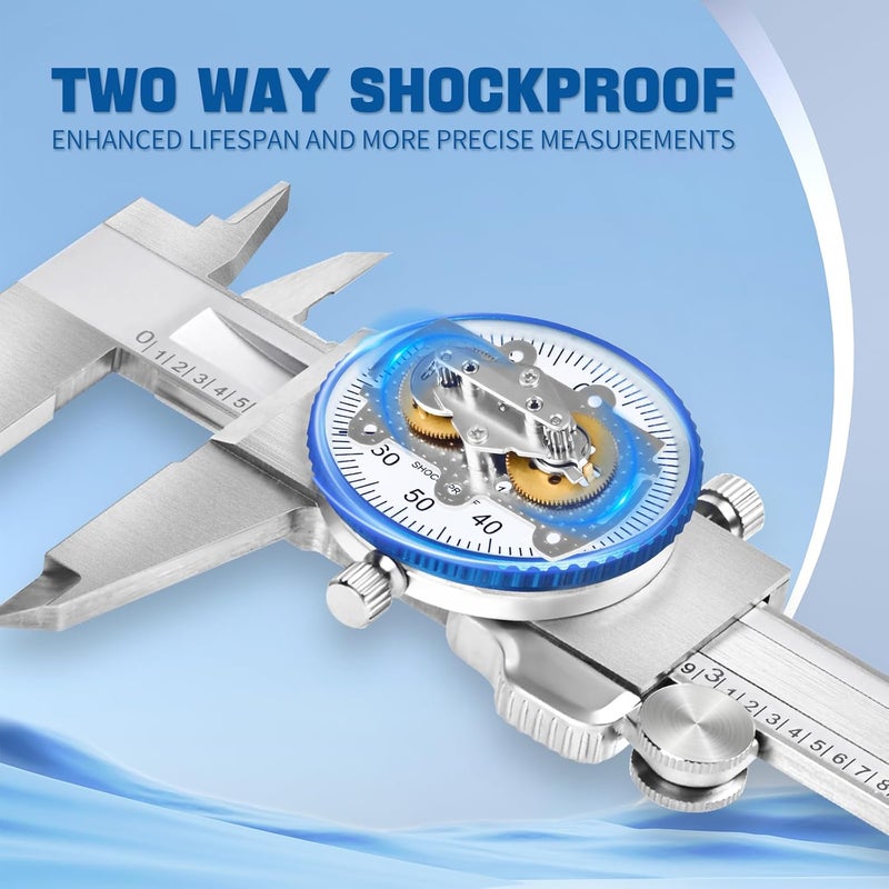 Dasqua 0-12" Dial Caliper Measuring Tool, Double Shock-Proof, Made of Solid Stainless Steel, Accuracy ±0.001", Graduation 0.001", Professional High Precision Caliper for Machinists & Woodworking - Image 4